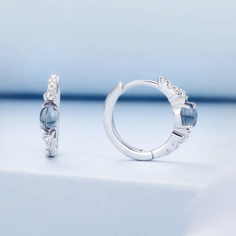 (slika za) Modri stekleni obročasti uhani v slogu Pandora - BSE859 - Ogled 2