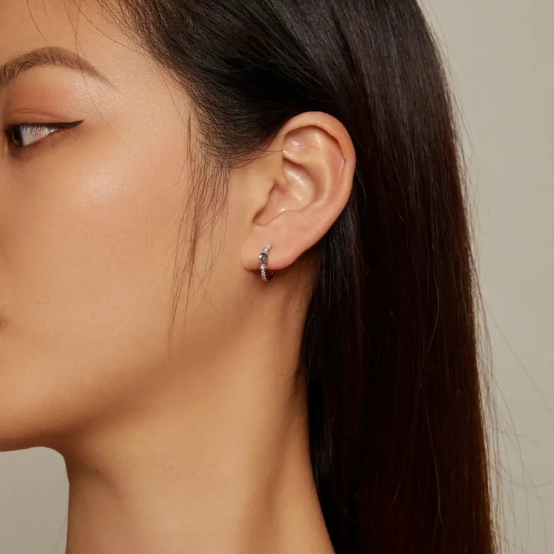 (slika za) Modri stekleni obročasti uhani v slogu Pandora - BSE859 - Ogled 5