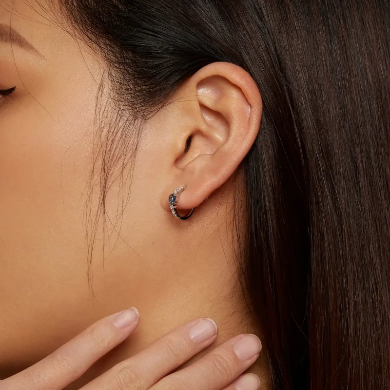 (slika za) Modri stekleni obročasti uhani v slogu Pandora - BSE859 - Ogled 6