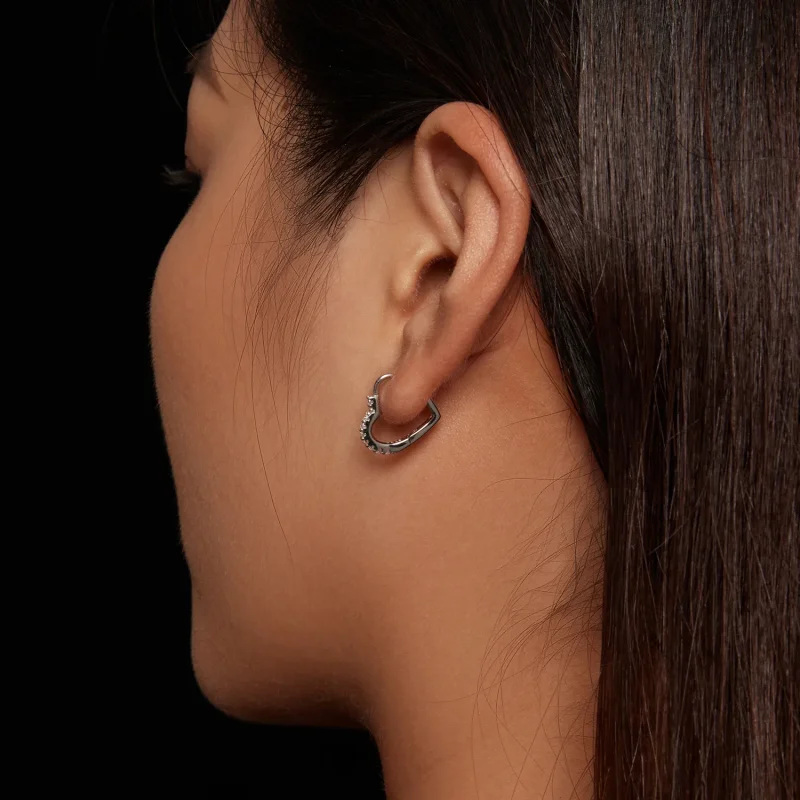 (slika za) Obročasti uhani iz moissanita v obliki srca Pandora (en certifikat) - MSE035 - Ogled 7