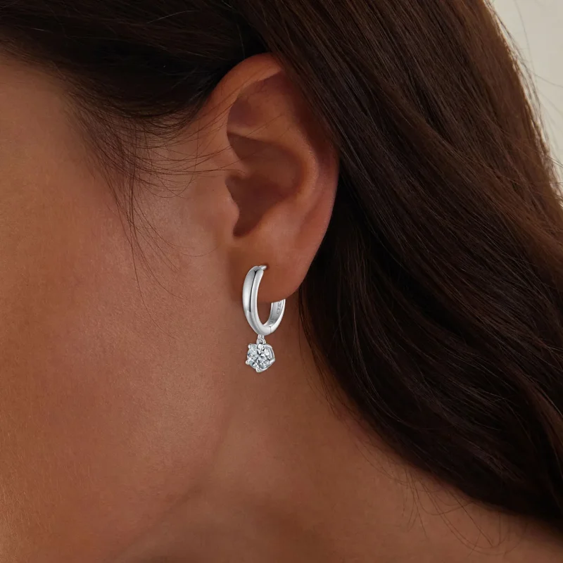 (slika za) Obročasti uhani iz moissanita v slogu Pandora 0,5 karata (dva certifikata) - MSE - Ogled 5