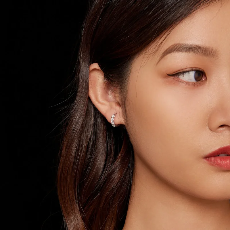 (slika za) Obročasti uhani iz moissanita v stilu Pandora - MSE030 - Ogled 7