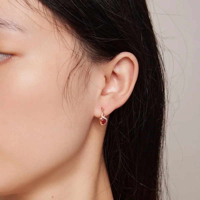 (slika za) Obročasti uhani iz rožnatega zlata Love Bond v slogu Pandora - BSE815 - Ogled 5