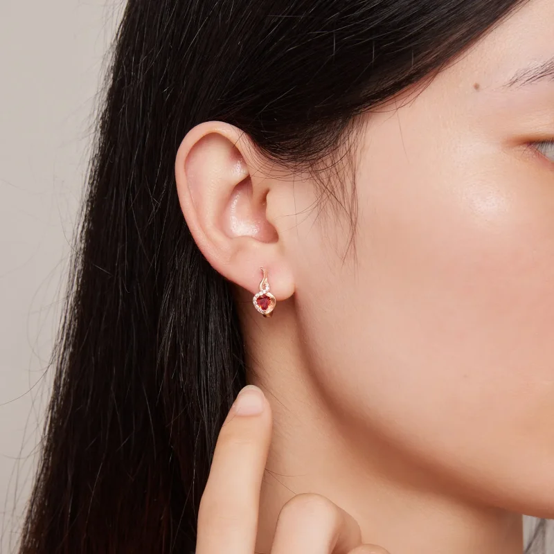 (slika za) Obročasti uhani iz rožnatega zlata Love Bond v slogu Pandora - BSE815 - Ogled 7