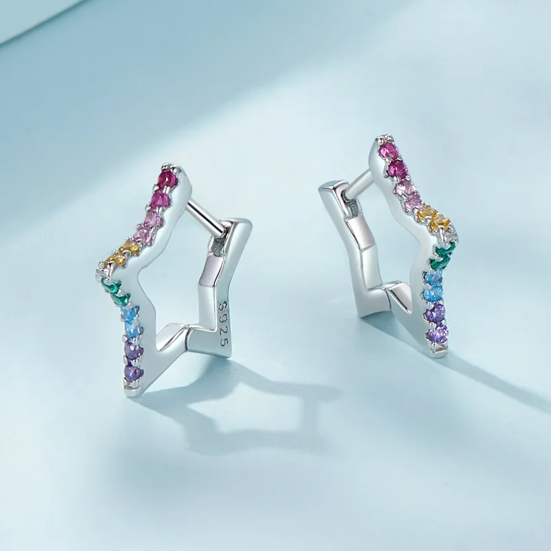 (slika za) Obročasti uhani s prelivajočimi se zvezdami v stilu Pandora - SCE1627 - Ogled 3