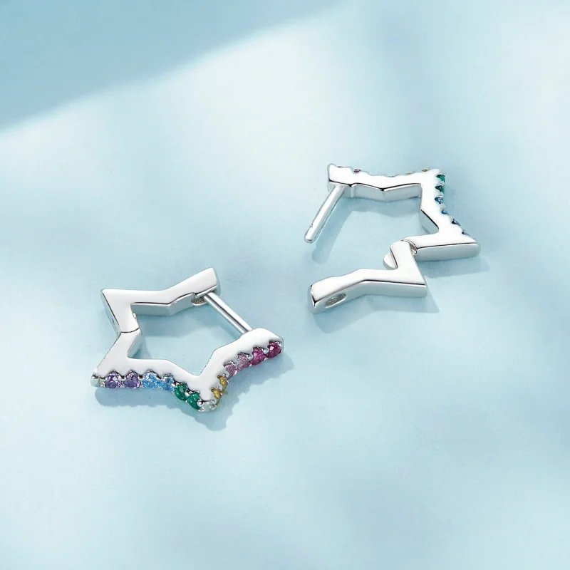 (slika za) Obročasti uhani s prelivajočimi se zvezdami v stilu Pandora - SCE1627 - Ogled 4