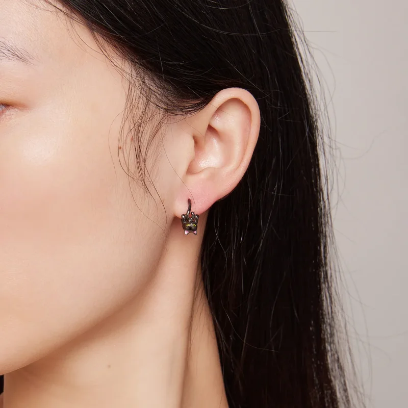 (slika za) Obročasti uhani s črno mačko v slogu Pandora - BSE798 - Ogled 6