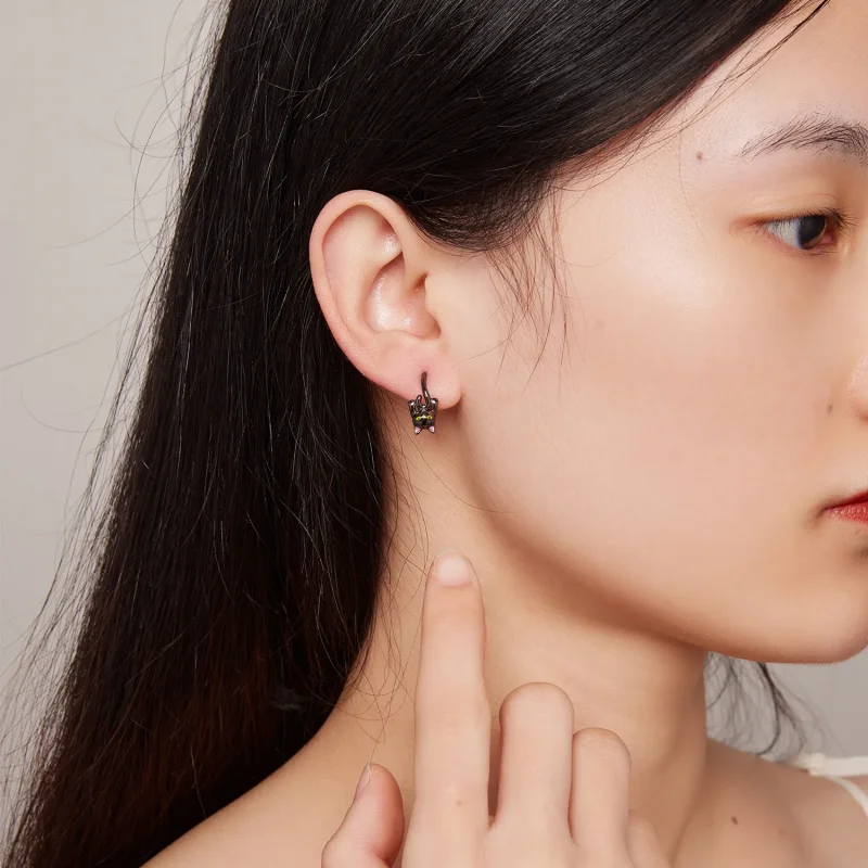 (slika za) Obročasti uhani s črno mačko v slogu Pandora - BSE798 - Ogled 7