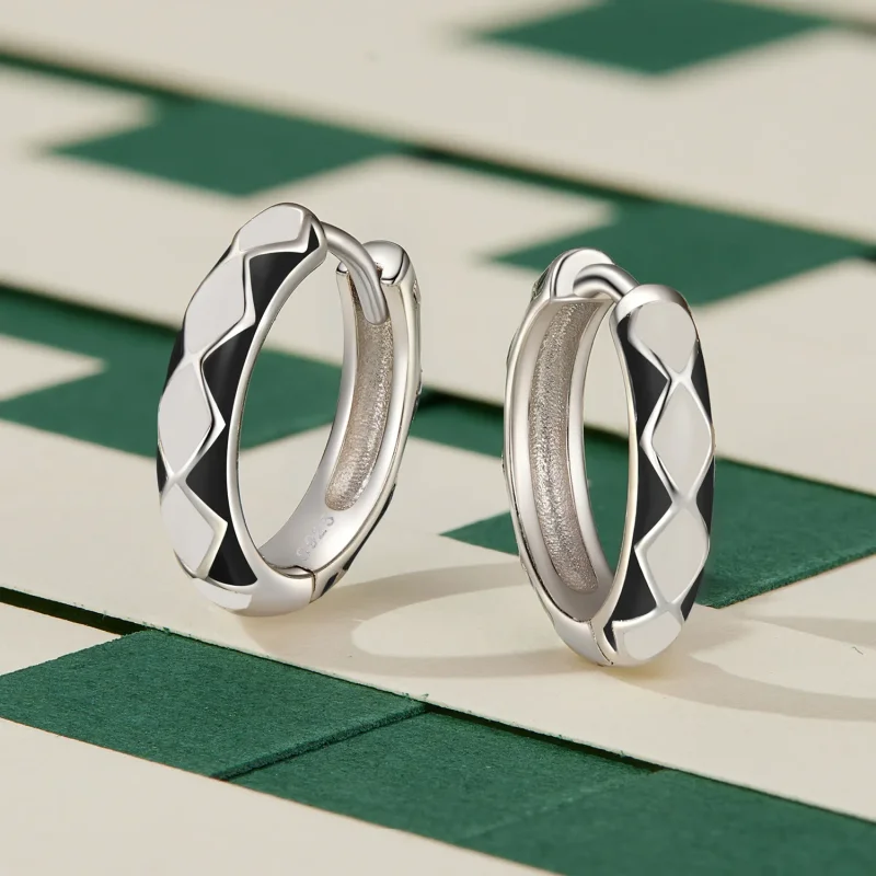 (slika za) Obročasti uhani v obliki diamanta v slogu Pandora - SCE1611-BK - Ogled 3