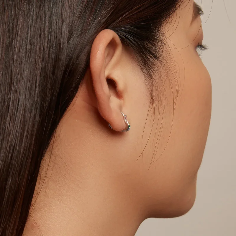 (slika za) Obročasti uhani v obliki mavričnih srčkov Pandora - SCE1626-CF - Ogled 5