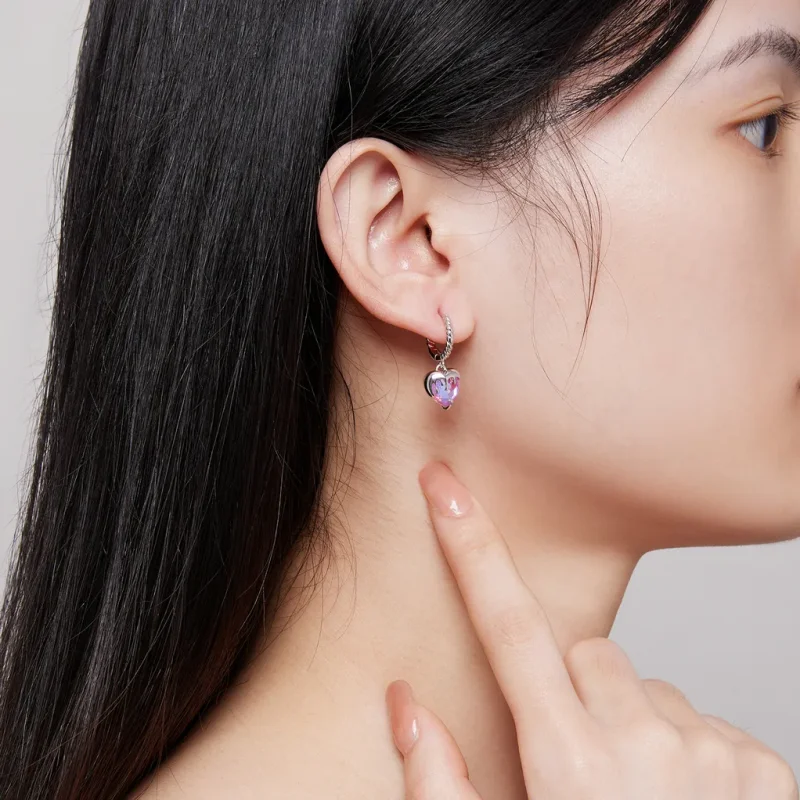 (slika za) Obročasti uhani v obliki srca v slogu Pandora - BSE833 - Ogled 5