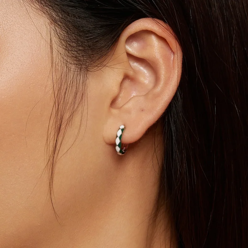 (slika za) Obročasti uhani v slogu Pandora z zelenim in belim diamantnim vzorcem - SCE1611- - Ogled 5