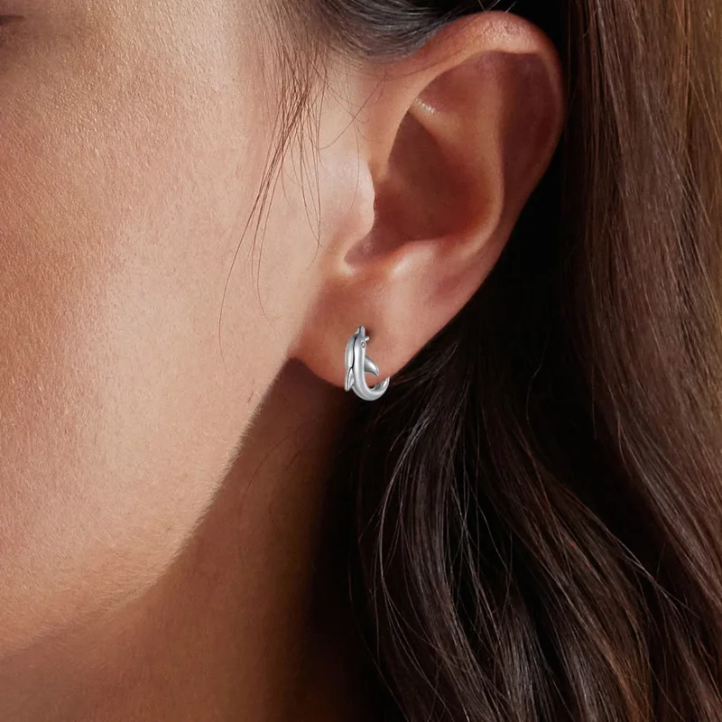 (slika za) Obročasti uhani z delfini v slogu Pandora - BSE881 - Ogled 10