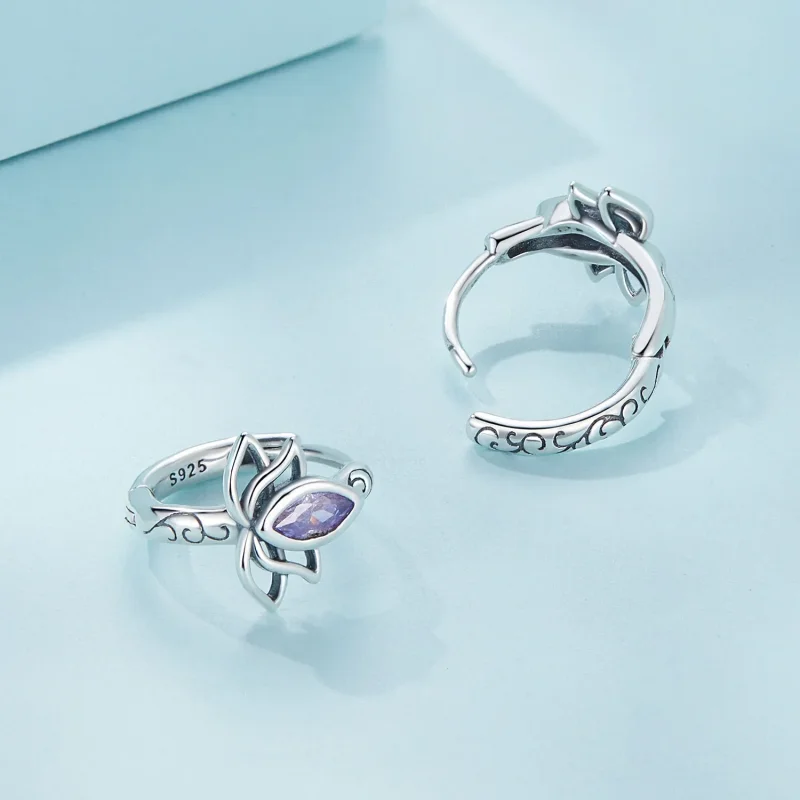 (slika za) Obročasti uhani z lotusom v slogu Pandora - SCE1648 - Ogled 4