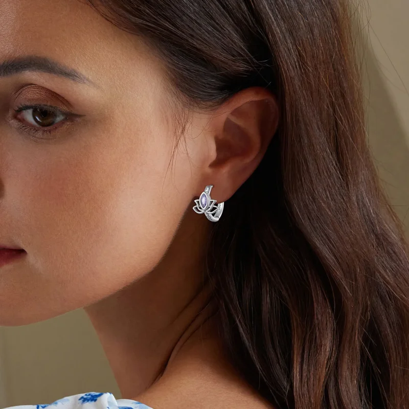 (slika za) Obročasti uhani z lotusom v slogu Pandora - SCE1648 - Ogled 5