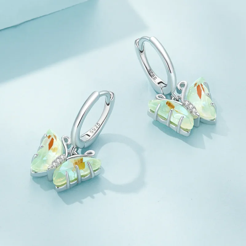 (slika za) Obročasti uhani z metulji v slogu Pandora - SCE1588-GN - Ogled 3