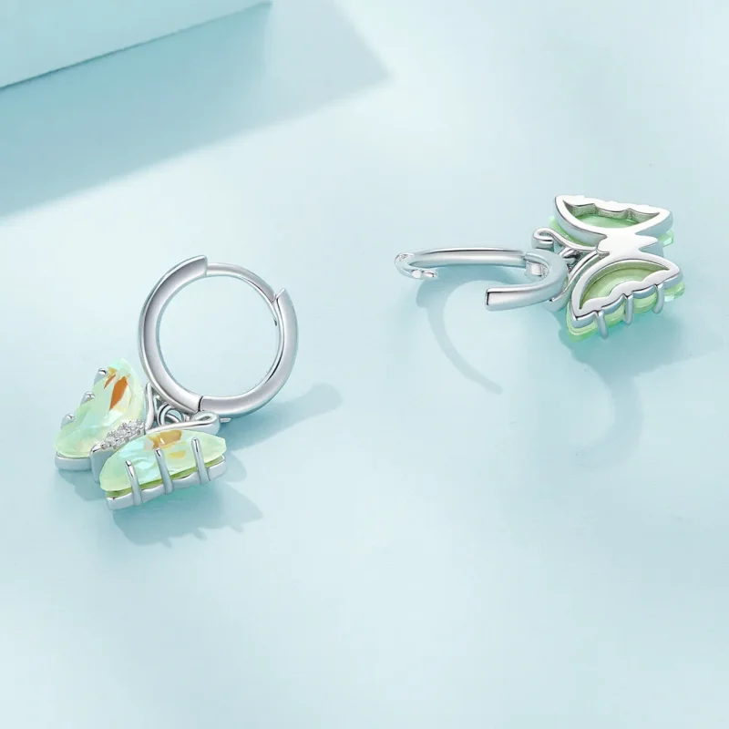 (slika za) Obročasti uhani z metulji v slogu Pandora - SCE1588-GN - Ogled 4