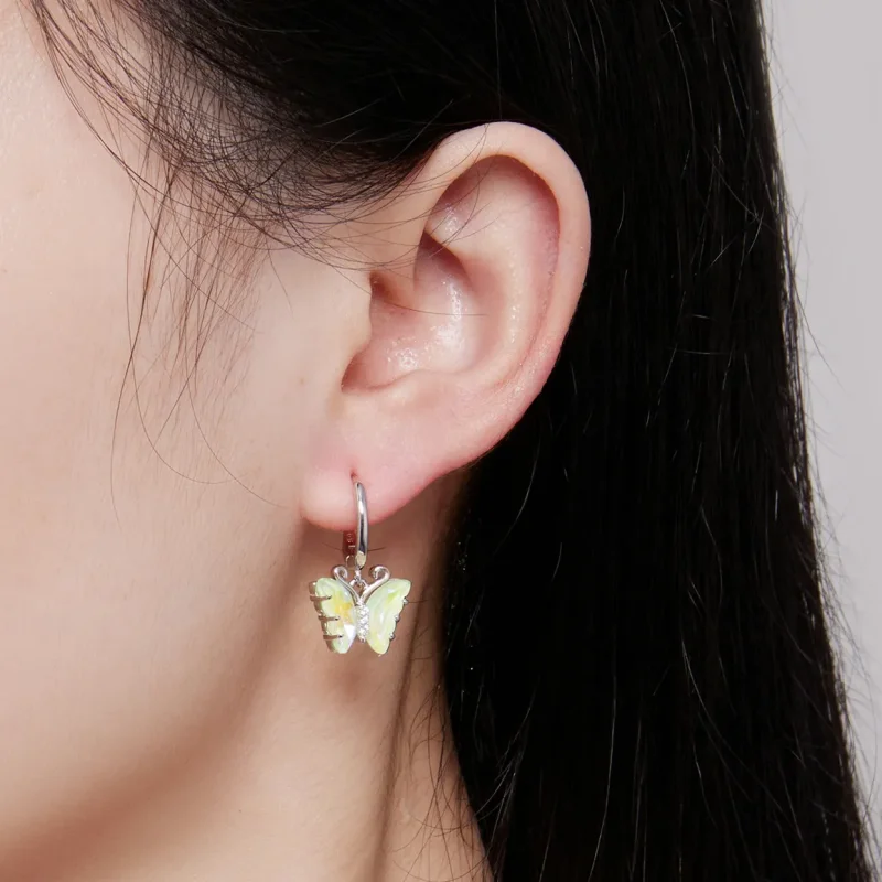 (slika za) Obročasti uhani z metulji v slogu Pandora - SCE1588-GN - Ogled 7