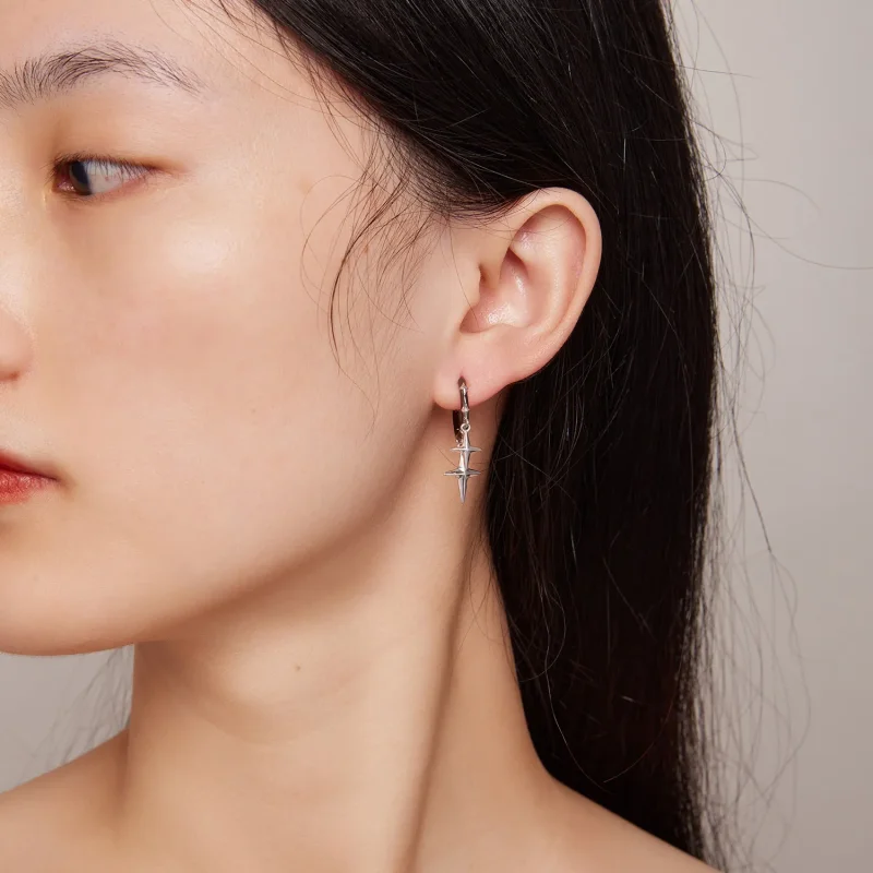 (slika za) Obročasti uhani z zvezdami in sijajem lune v stilu Pandora - BSE805 - Ogled 5