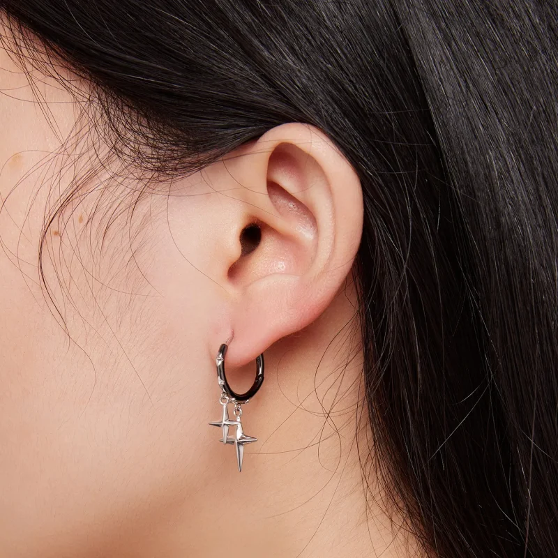 (slika za) Obročasti uhani z zvezdami in sijajem lune v stilu Pandora - BSE805 - Ogled 6