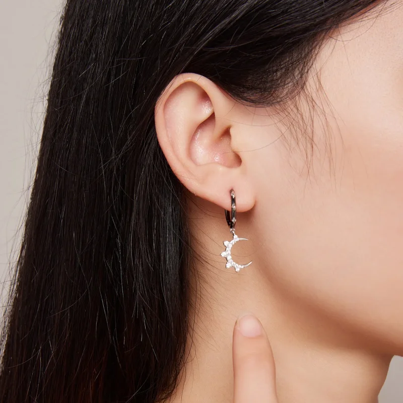 (slika za) Obročasti uhani z zvezdami in sijajem lune v stilu Pandora - BSE805 - Ogled 7