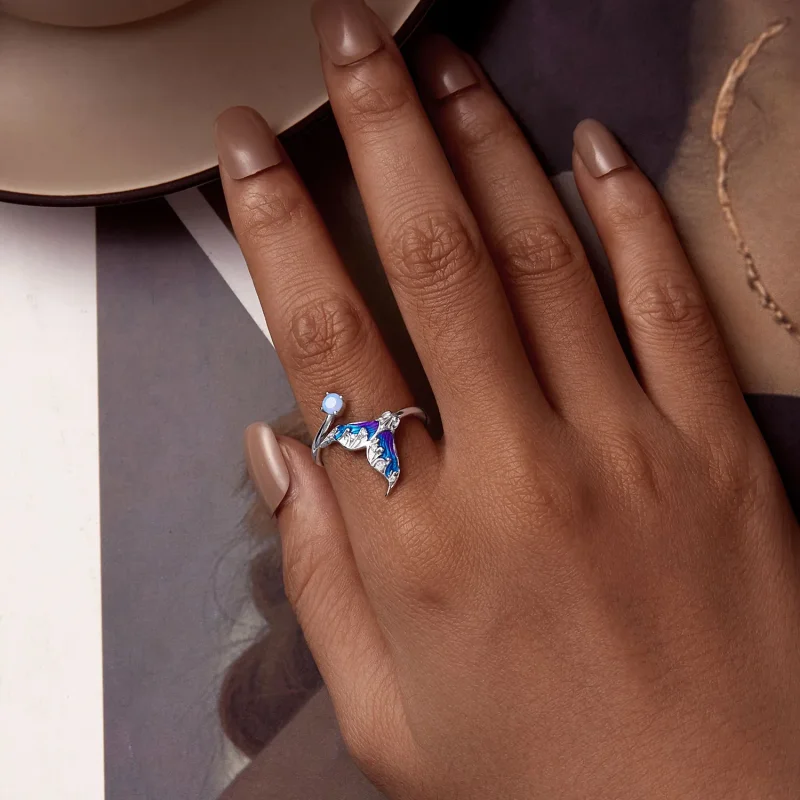 (slika za) Odprt prstan s sanjsko morsko deklico v stilu Pandora - BSR494-E - Ogled 5