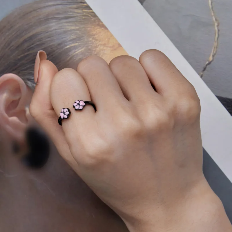 (slika za) Odprt prstan s kremplji črne mačke v stilu Pandora - SCR913 - Ogled 6