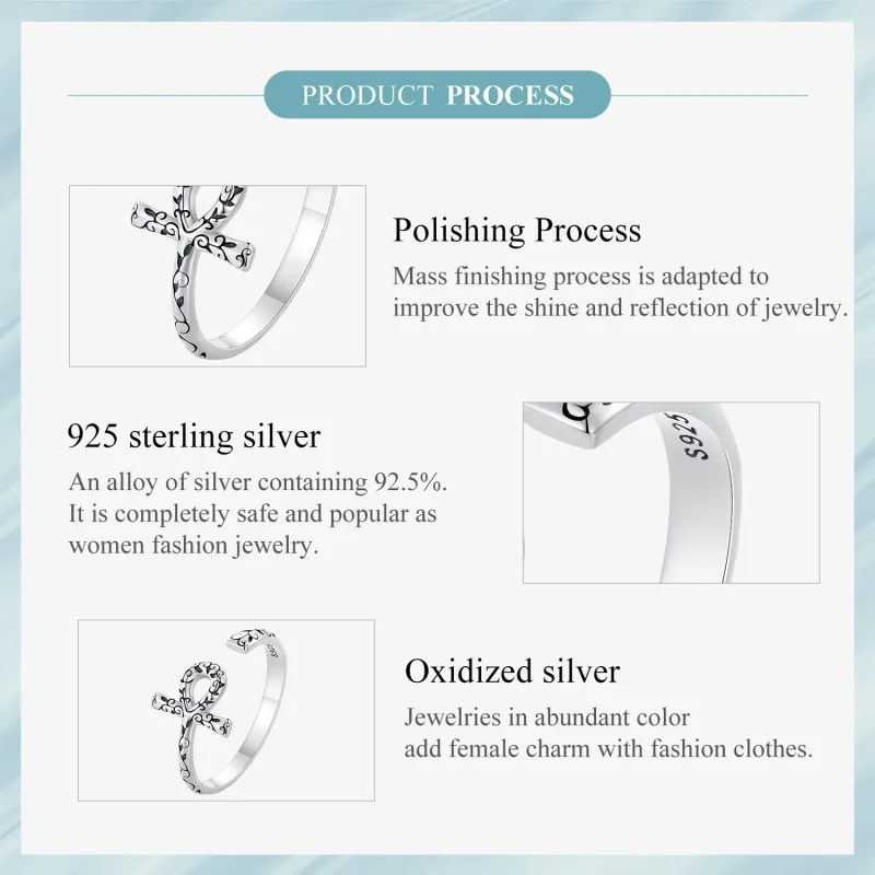 (slika za) Odprt prstan s križem Ankh v slogu Pandora - SCR972-E - Ogled 6