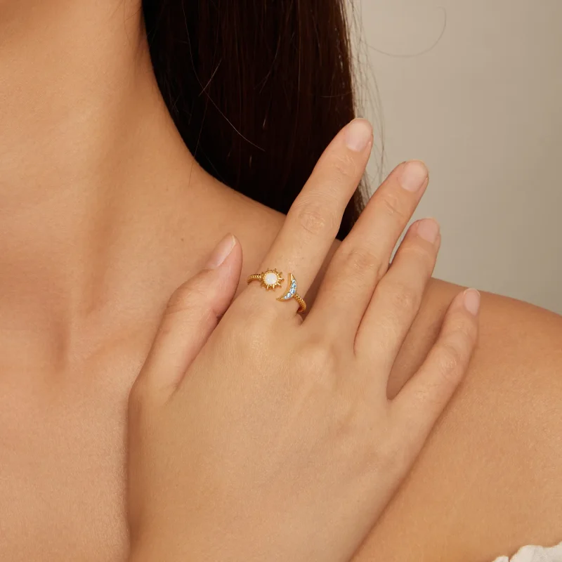 (slika za) Odprt prstan s soncem, luno in zvezdami v stilu Pandora - SCR796-B - Ogled 4