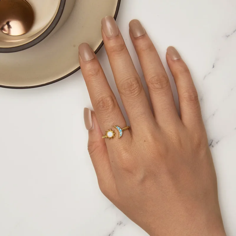 (slika za) Odprt prstan s soncem, luno in zvezdami v stilu Pandora - SCR796-B - Ogled 5