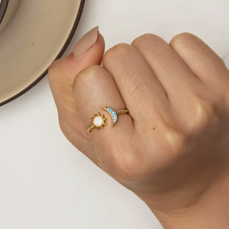 (slika za) Odprt prstan s soncem, luno in zvezdami v stilu Pandora - SCR796-B - Ogled 6