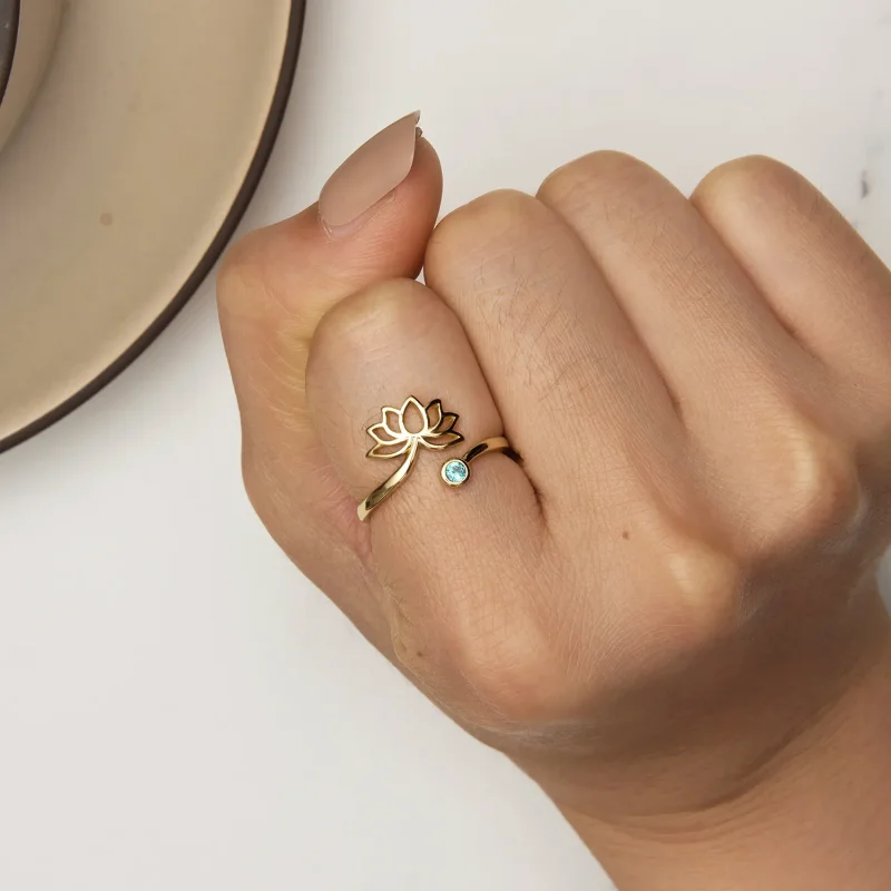 (slika za) Odprt prstan s preprostim lotusom v slogu Pandora - SCR821-B - Ogled 6