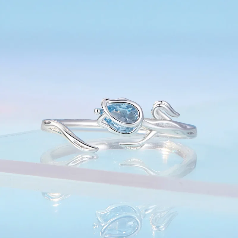 (slika za) Odprt prstan s tulipanom v stilu Pandora - BSR465-E - Ogled 3