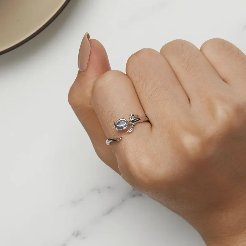 (slika za) Odprt prstan s tulipanom v stilu Pandora - BSR465-E - Ogled 6