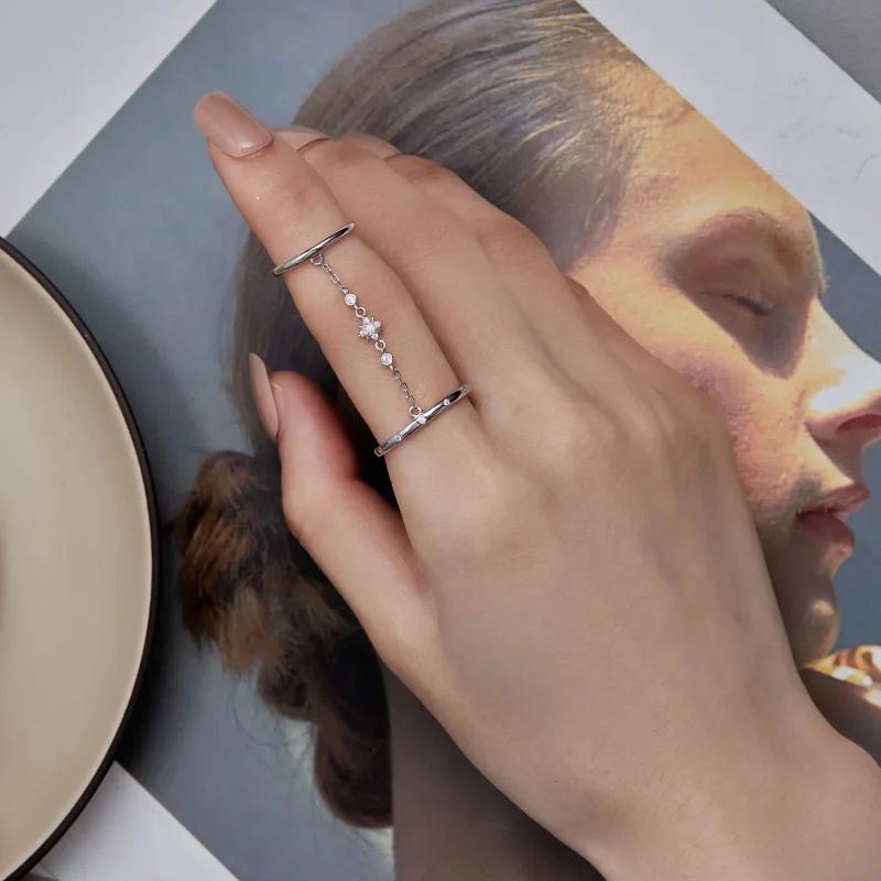 (slika za) Odprt prstan z dvojnim obročem v slogu Pandora - BSR405 - Ogled 7