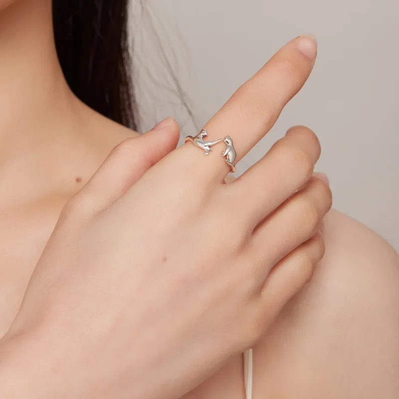 (slika za) Odprt prstan z mačko v stilu Pandora - SCR917 - Ogled 5