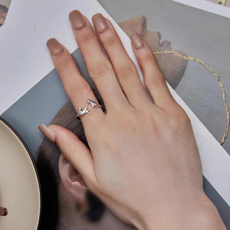 (slika za) Odprt prstan z mačko v stilu Pandora - SCR917 - Ogled 7