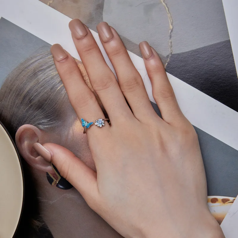 (slika za) Odprt prstan z metulji v slogu Pandora - SCR911 - Ogled 5