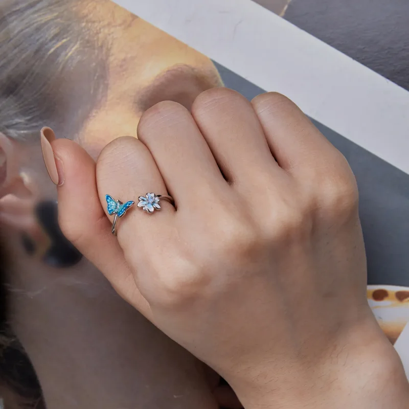 (slika za) Odprt prstan z metulji v slogu Pandora - SCR911 - Ogled 6