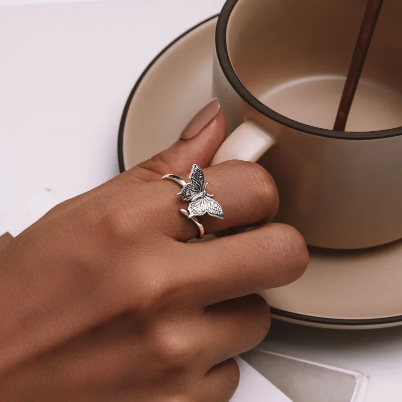 (slika za) Odprt prstan z metulji v slogu Pandora - SCR966-E - Ogled 5