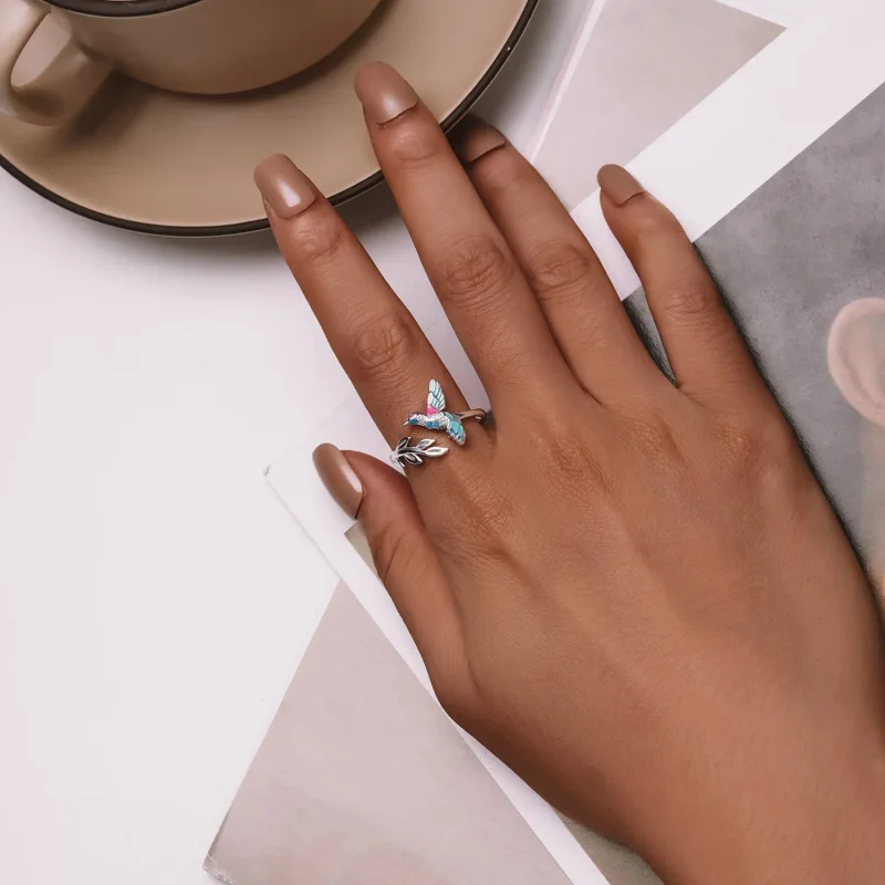 (slika za) Odprt prstan z vodomec v stilu Pandora - BSR483-E - Ogled 4