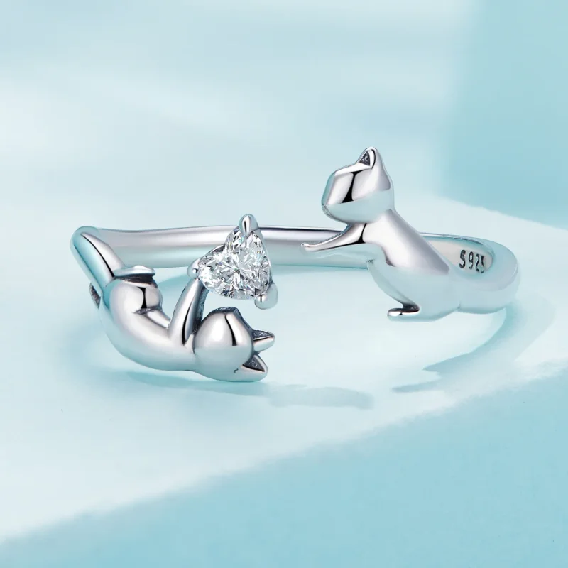 (slika za) Odprt prstan za igranje z mačkami v stilu Pandora - SCR916 - Ogled 3