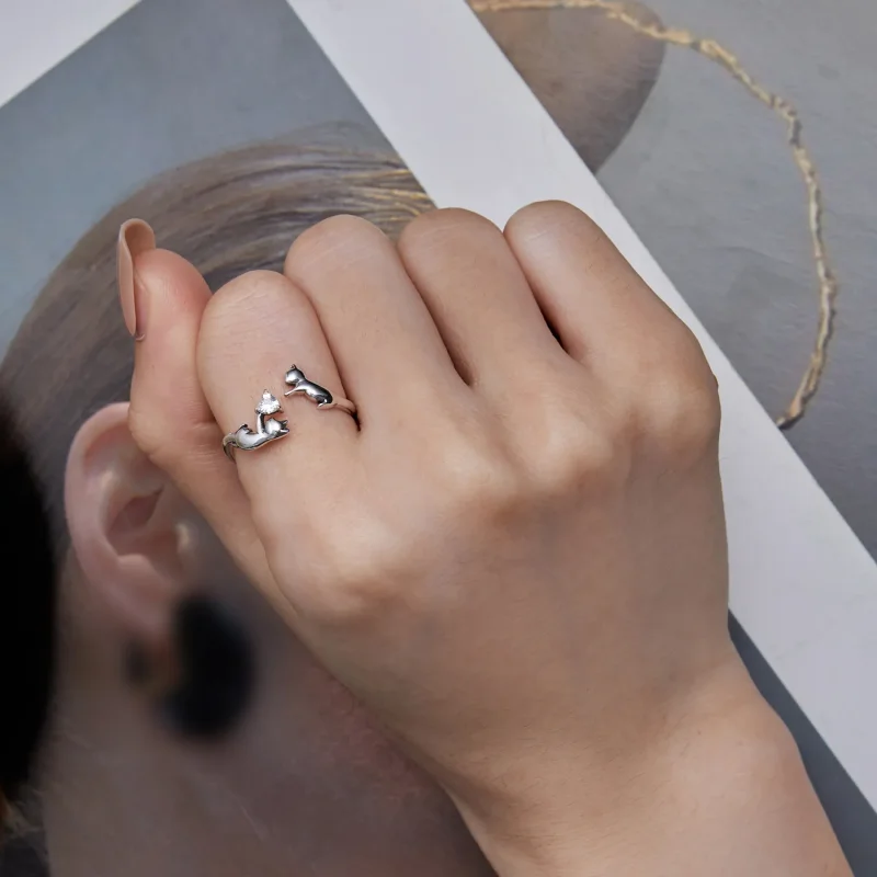 (slika za) Odprt prstan za igranje z mačkami v stilu Pandora - SCR916 - Ogled 7