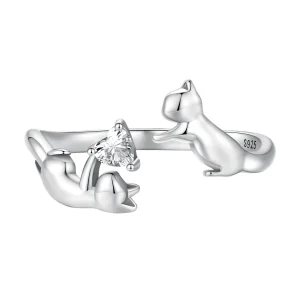 (slika za) Odprt prstan za igranje z mačkami v stilu Pandora - SCR916