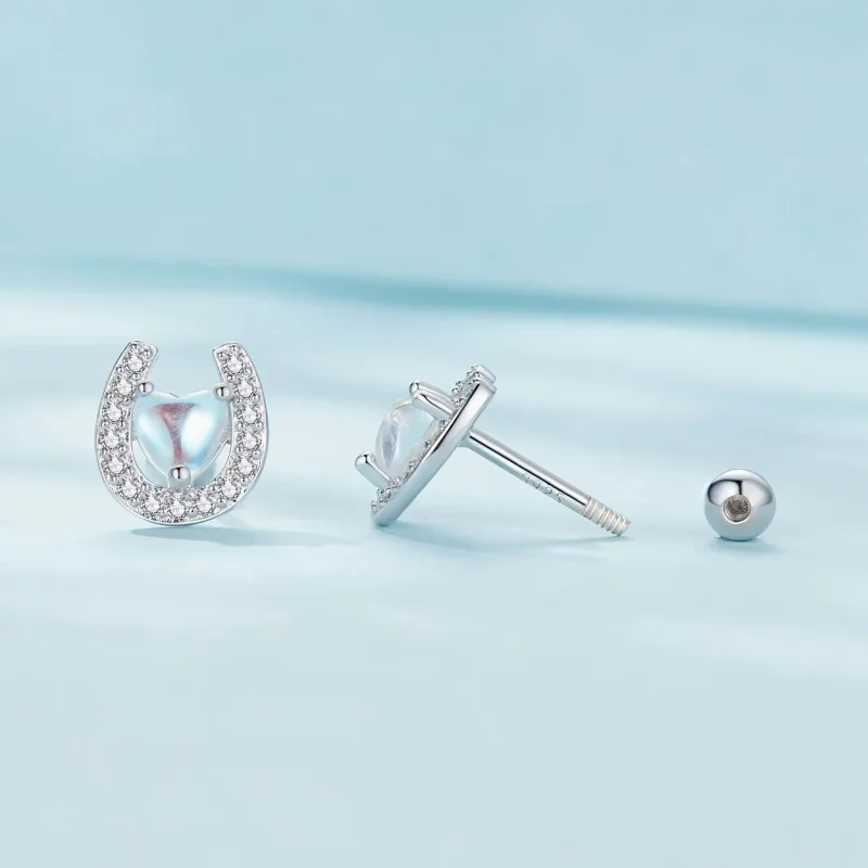 (slika za) Okrogli ušesni čepki s čepki in uhani v obliki podkve v slogu Pandora - SCE1612 - Ogled 4