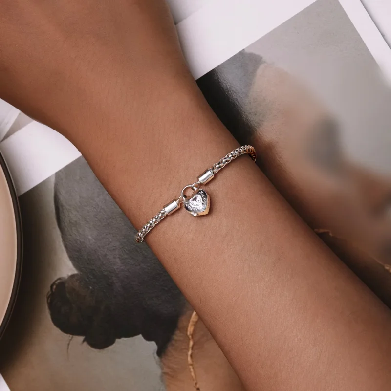 (slika za) Osnovna zapestnica z verižico v stilu Pandora Heart Lock - BSB147 - Ogled 4