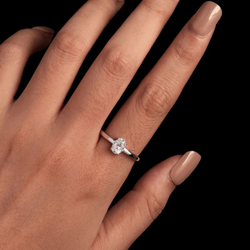 (slika za) Pandora Style 1Ct moissanit jajčasti prstan (en certifikat) - MSR039 - Ogled 4