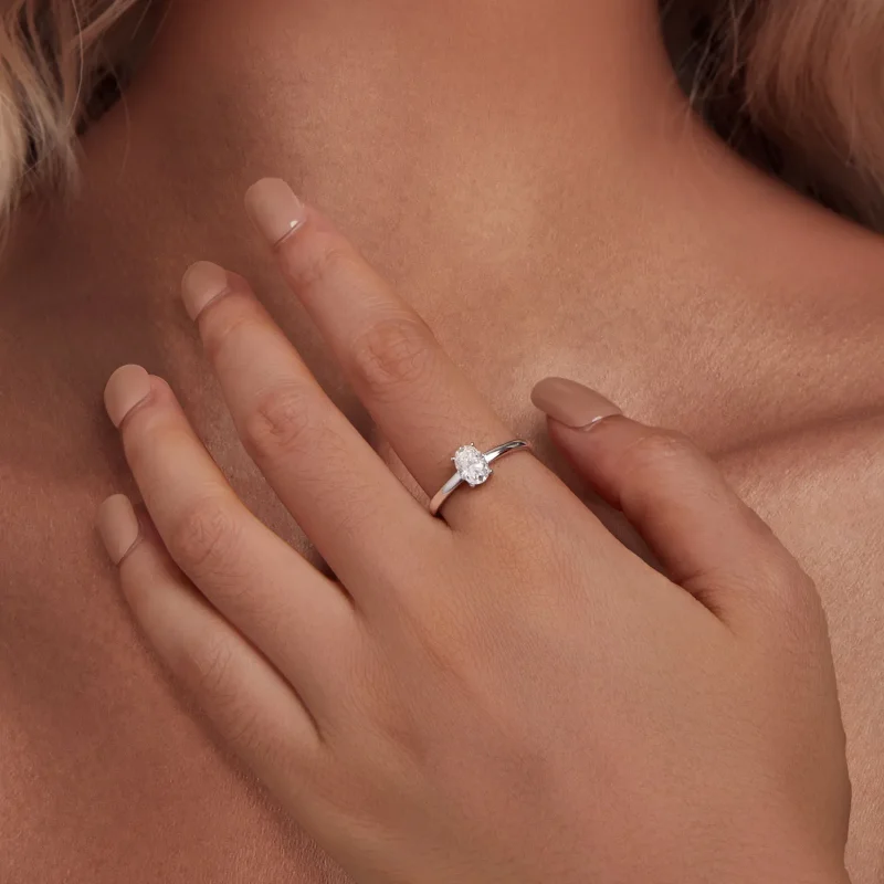 (slika za) Pandora Style 1Ct moissanit jajčasti prstan (en certifikat) - MSR039 - Ogled 5