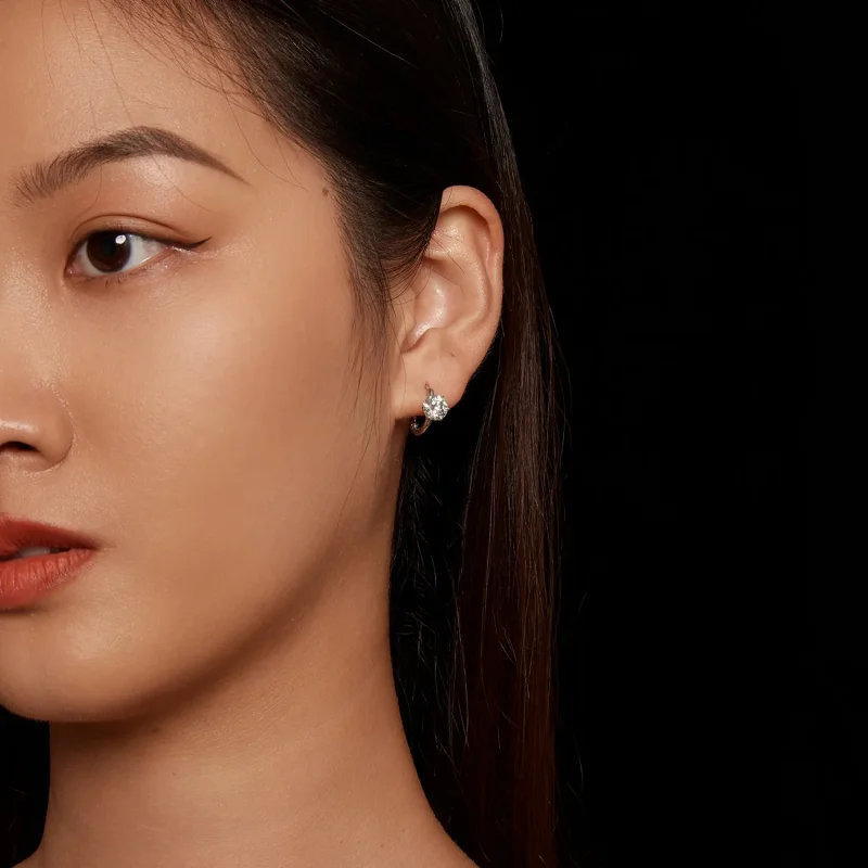 (slika za) Pandora Style 1Ct Moissanite obročasti uhani (en certifikat) - MSE037 - Ogled 6