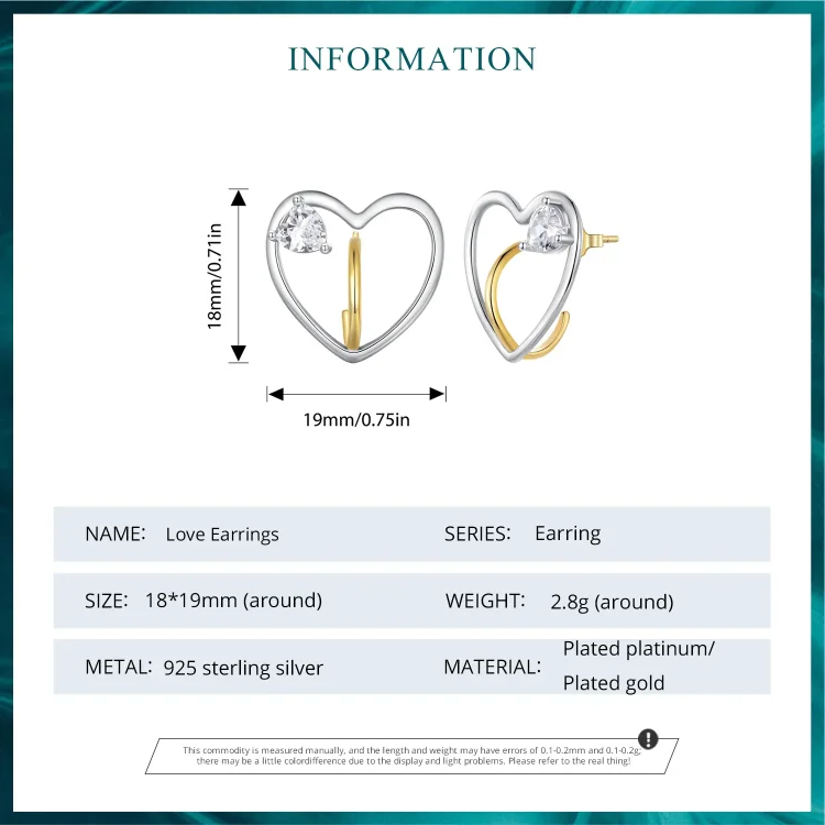 Pandora Style Love Studs uhani - BSE888